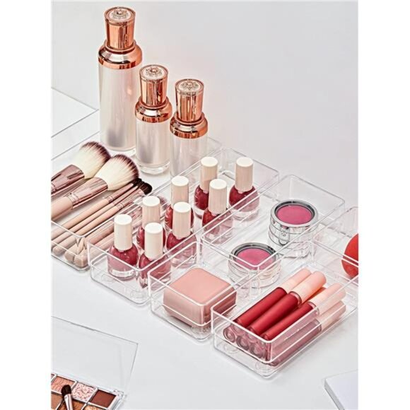 22 Piece Drawer Organizer Trays Clear Storage Bins Desk Makeup Kitchen Jewelry - Picture 2 of 7